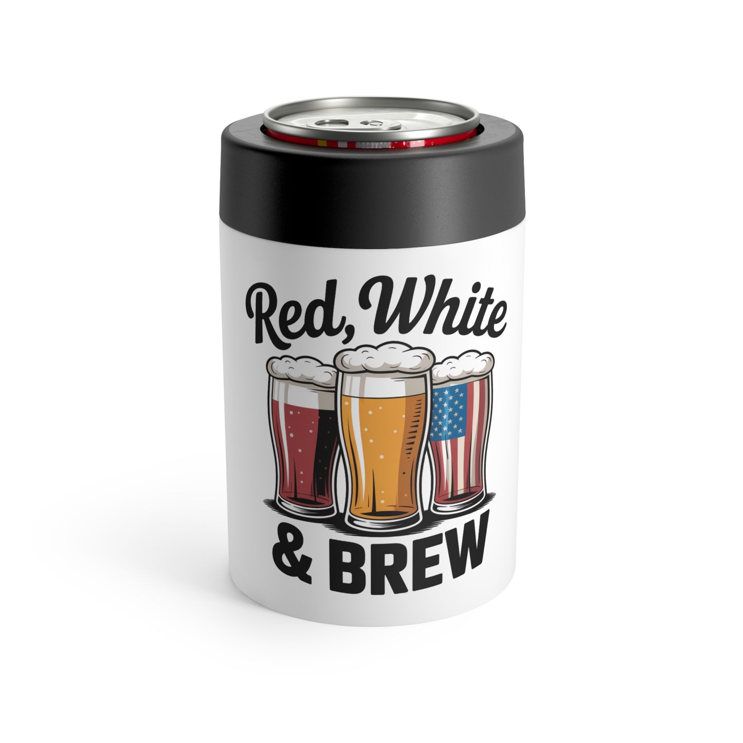 Patriotic Red White & Brew Can Holder – Insulated Beer Cooler for 4th of July