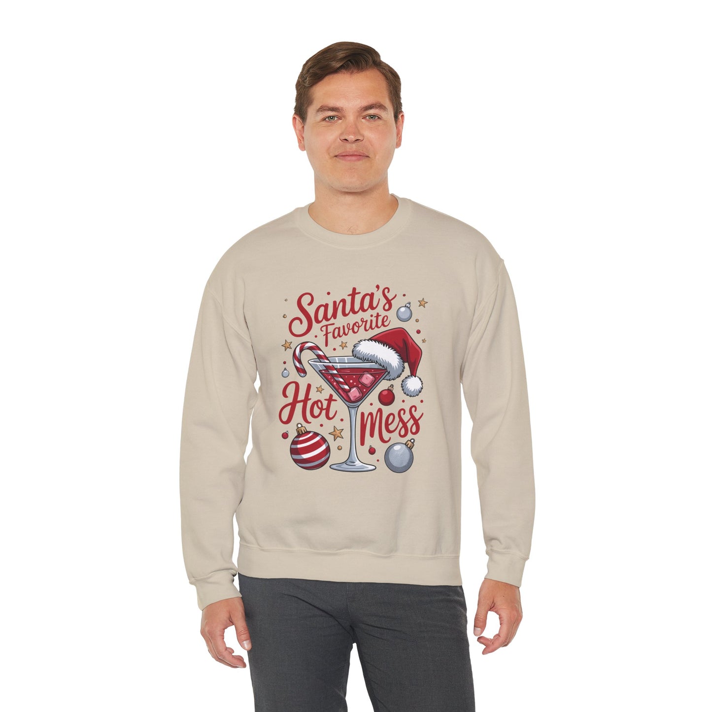 Crewneck Sweatshirt — "Santa's Favorite Hot Mess" Christmas Cocktail Sweatshirt