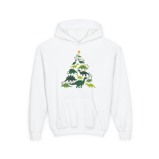 Kids' Dinosaur Christmas Tree Hoodie – Festive Dino Holiday Sweatshirt