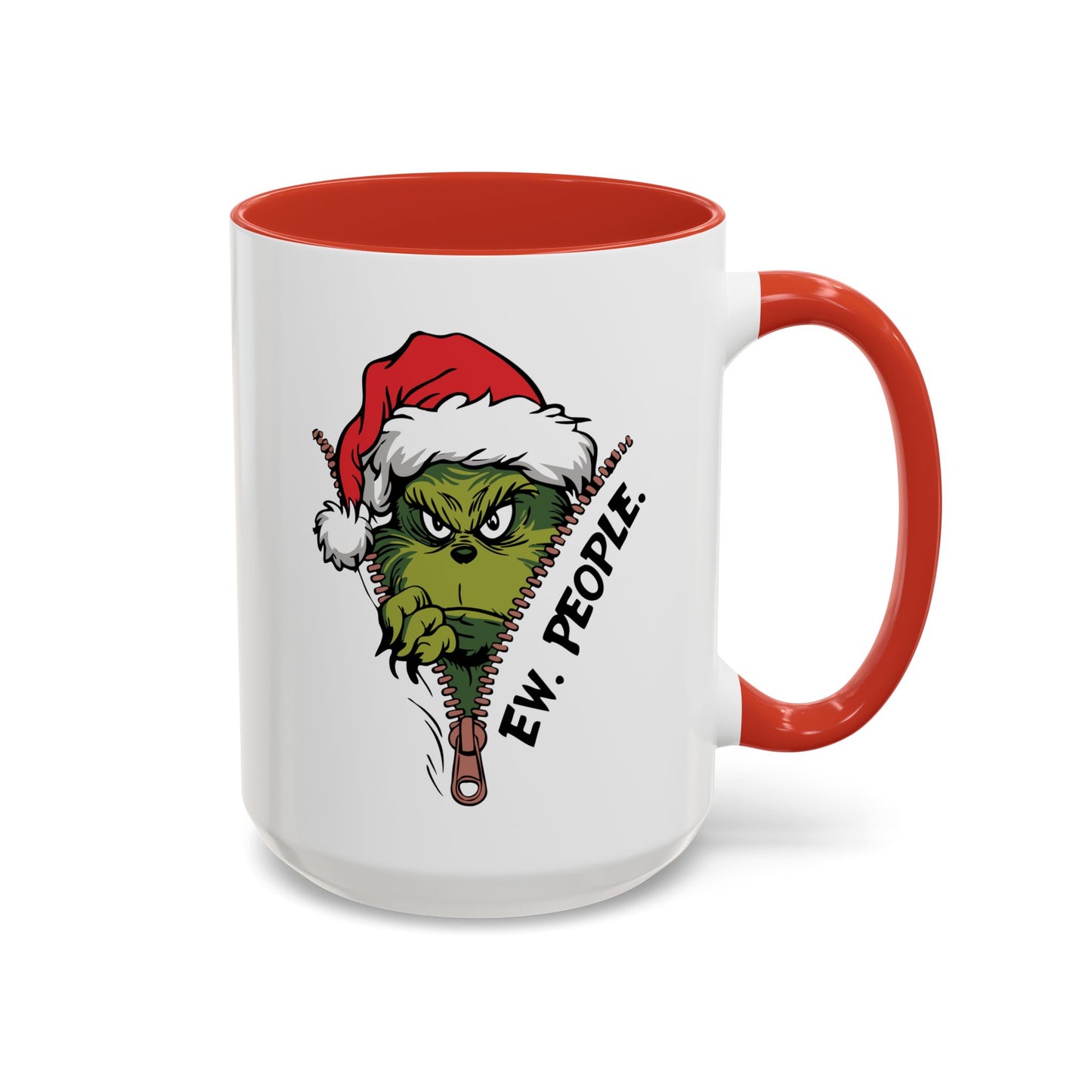 2 Sided Grumpy Grinch Holiday Coffee Mug — "Ew, People." Accent Ceramic Mug