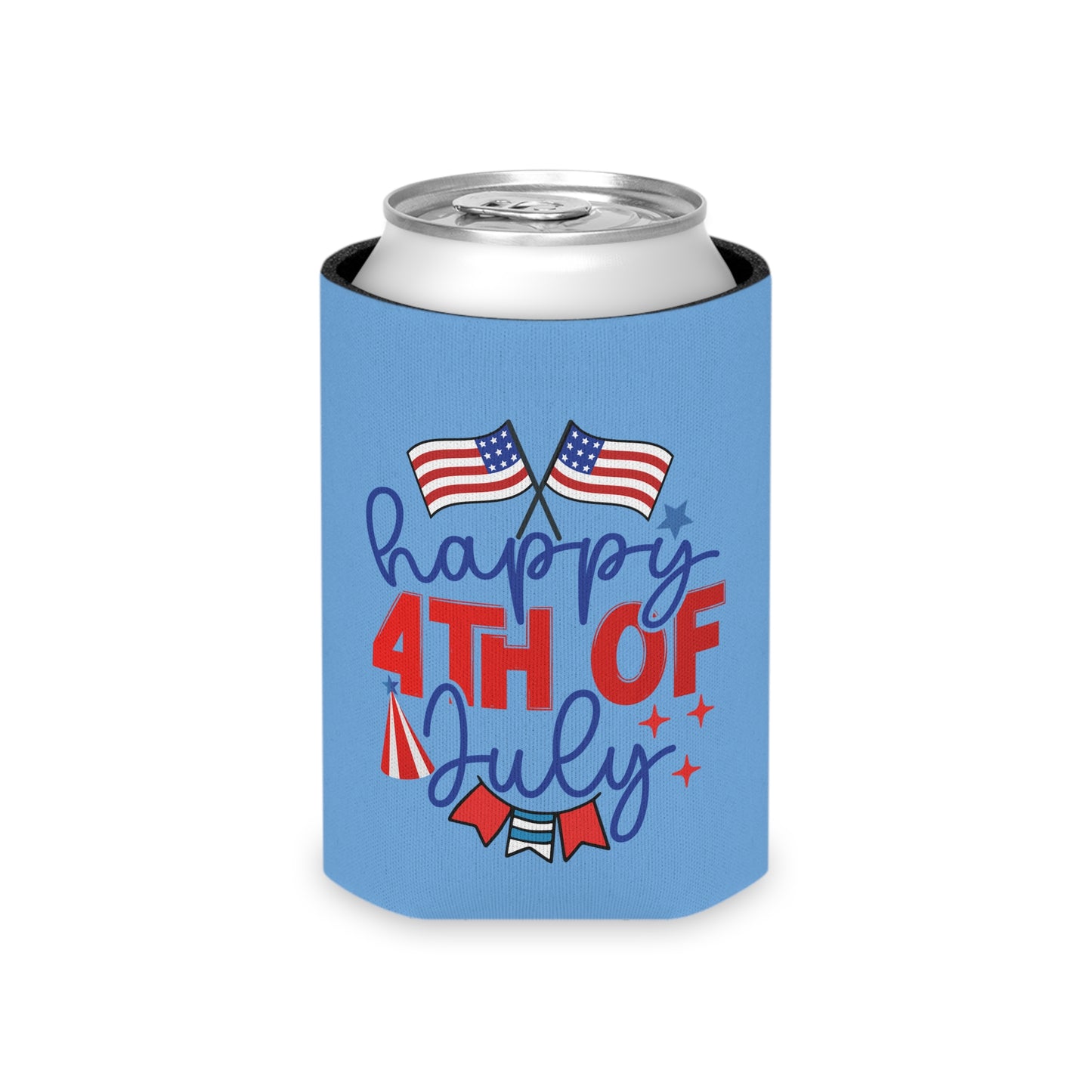 Happy 4th of July Can Cooler – Patriotic American Flag Drink Koozie