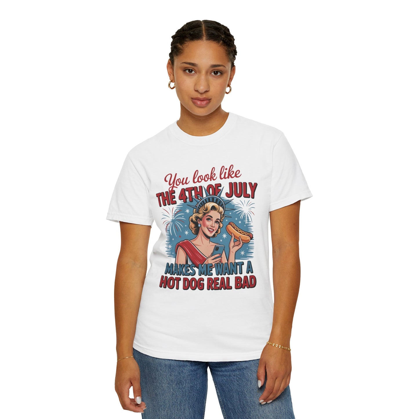 4th of July Hot Dog Tee — Funny Retro Independence Day Graphic T‑Shirt
