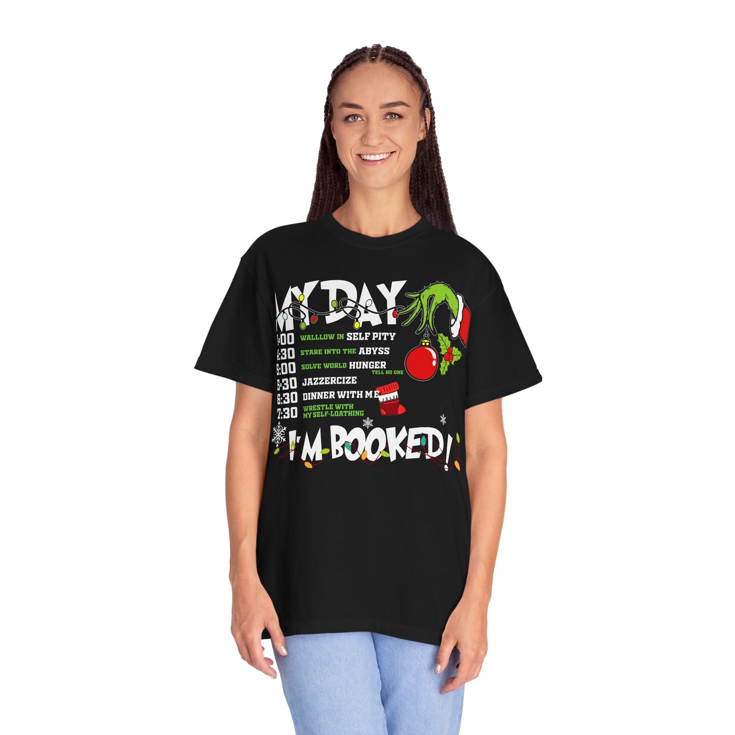 Grinch Christmas Schedule T-Shirt — “Day I'm Booked!” Holiday Tee