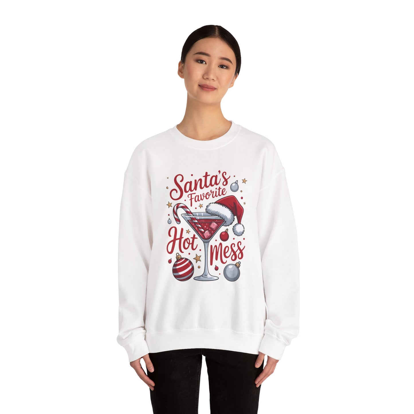 Crewneck Sweatshirt — "Santa's Favorite Hot Mess" Christmas Cocktail Sweatshirt