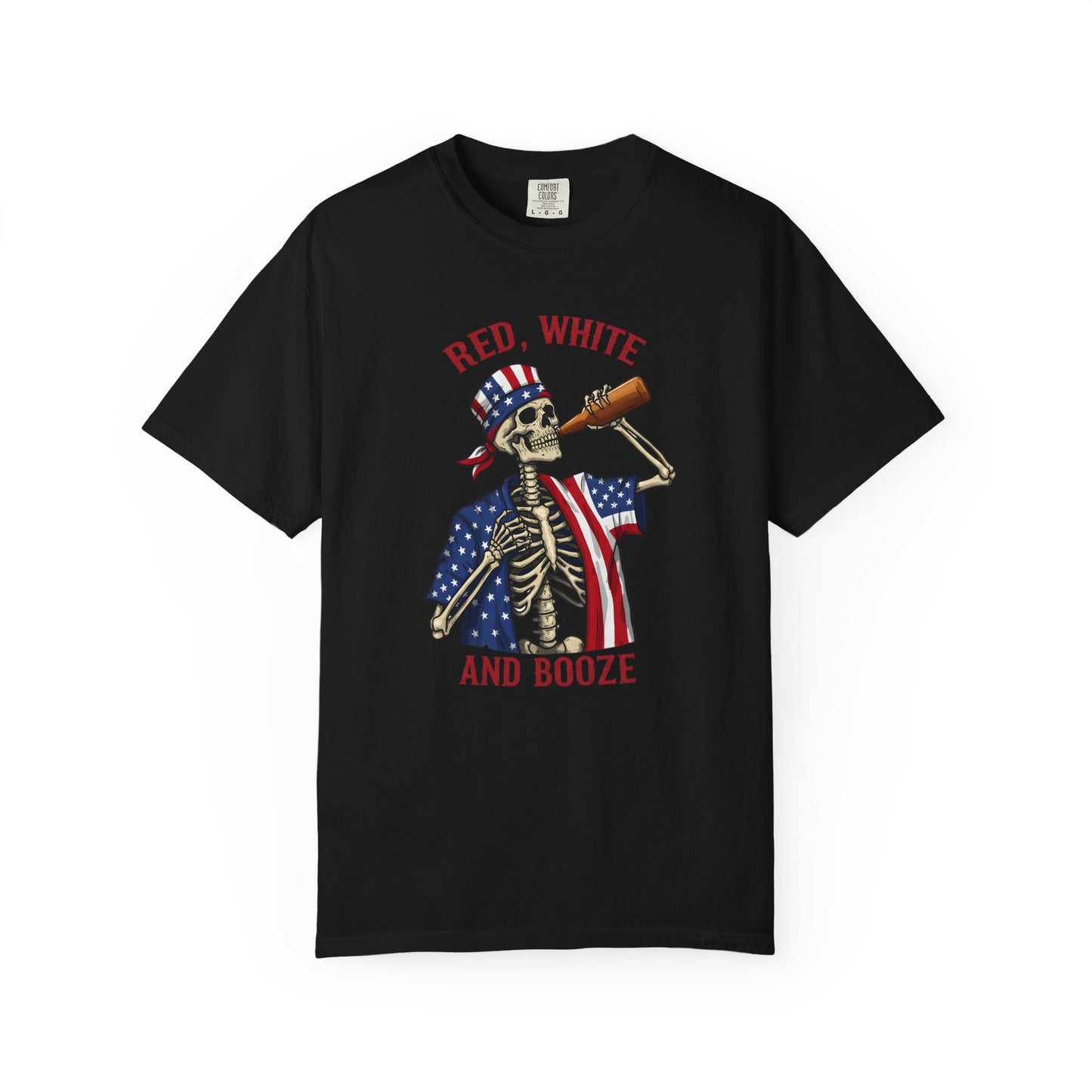 T-Shirt — "Red, White and Booze" Skeleton Patriotic Tee