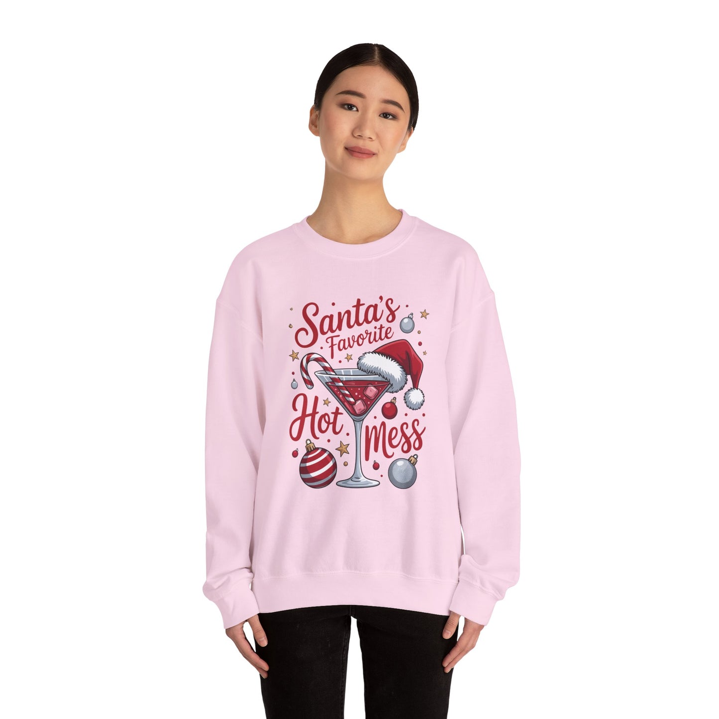 Crewneck Sweatshirt — "Santa's Favorite Hot Mess" Christmas Cocktail Sweatshirt