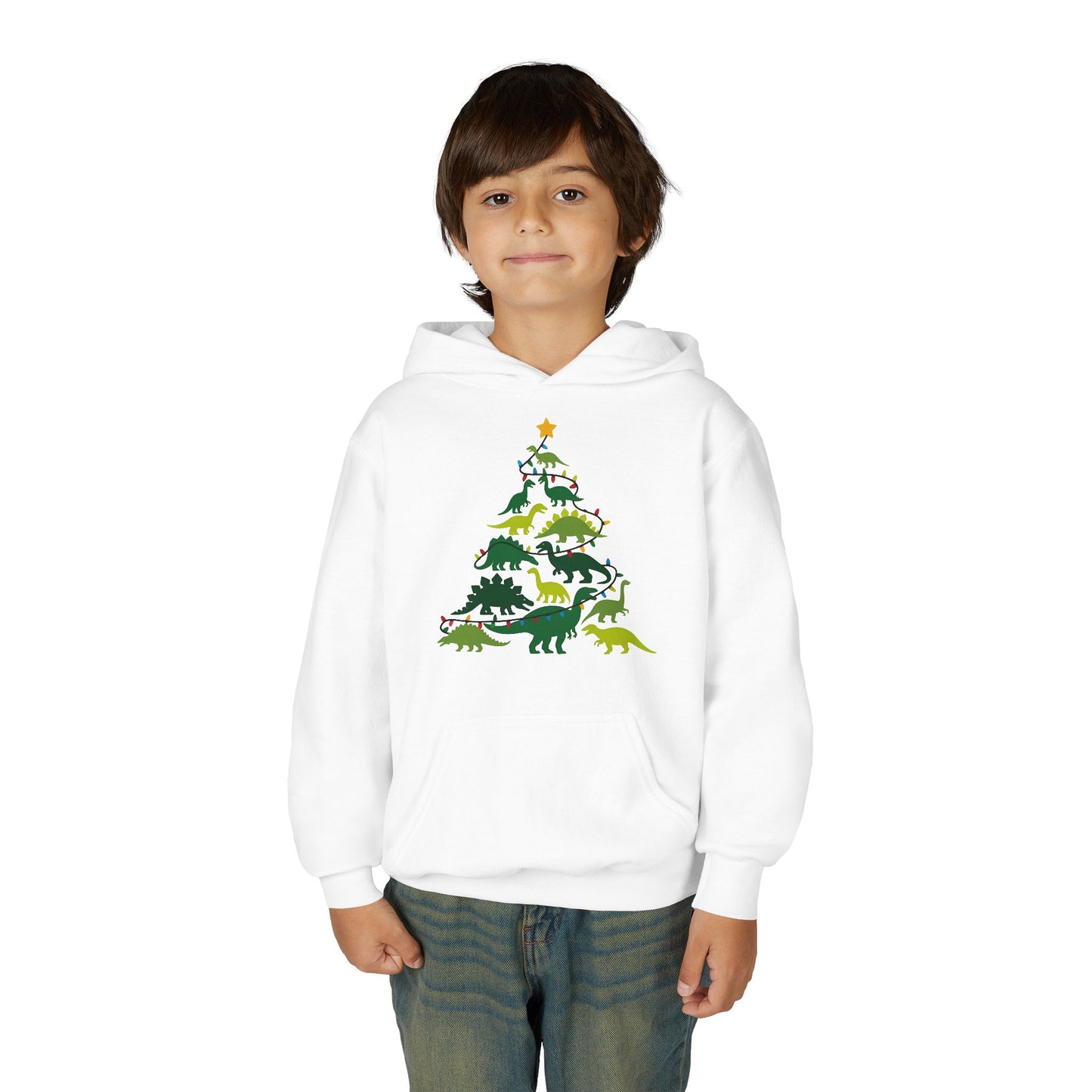 Kids' Dinosaur Christmas Tree Hoodie – Festive Dino Holiday Sweatshirt