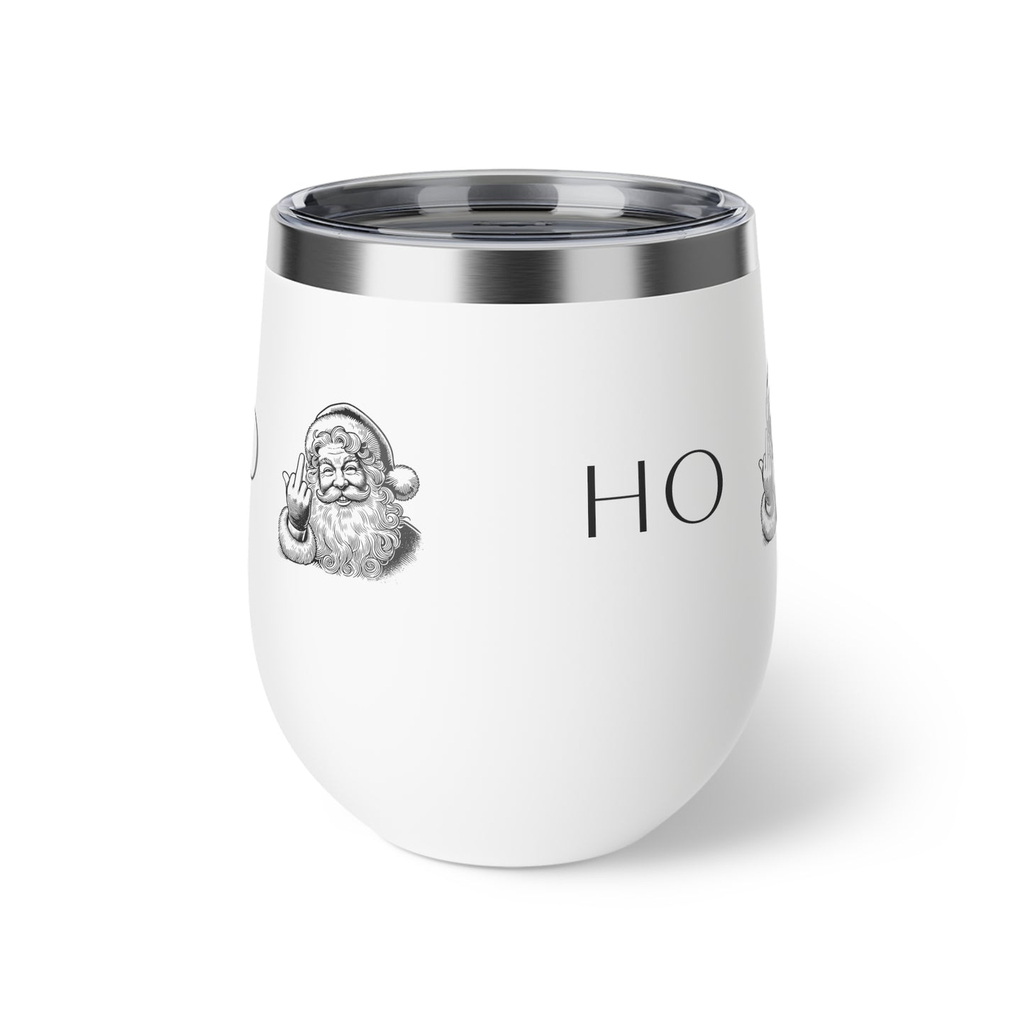 12oz Insulated Wine Tumbler – Funny 'HO HO' Santa with Middle Finger Holiday Cup