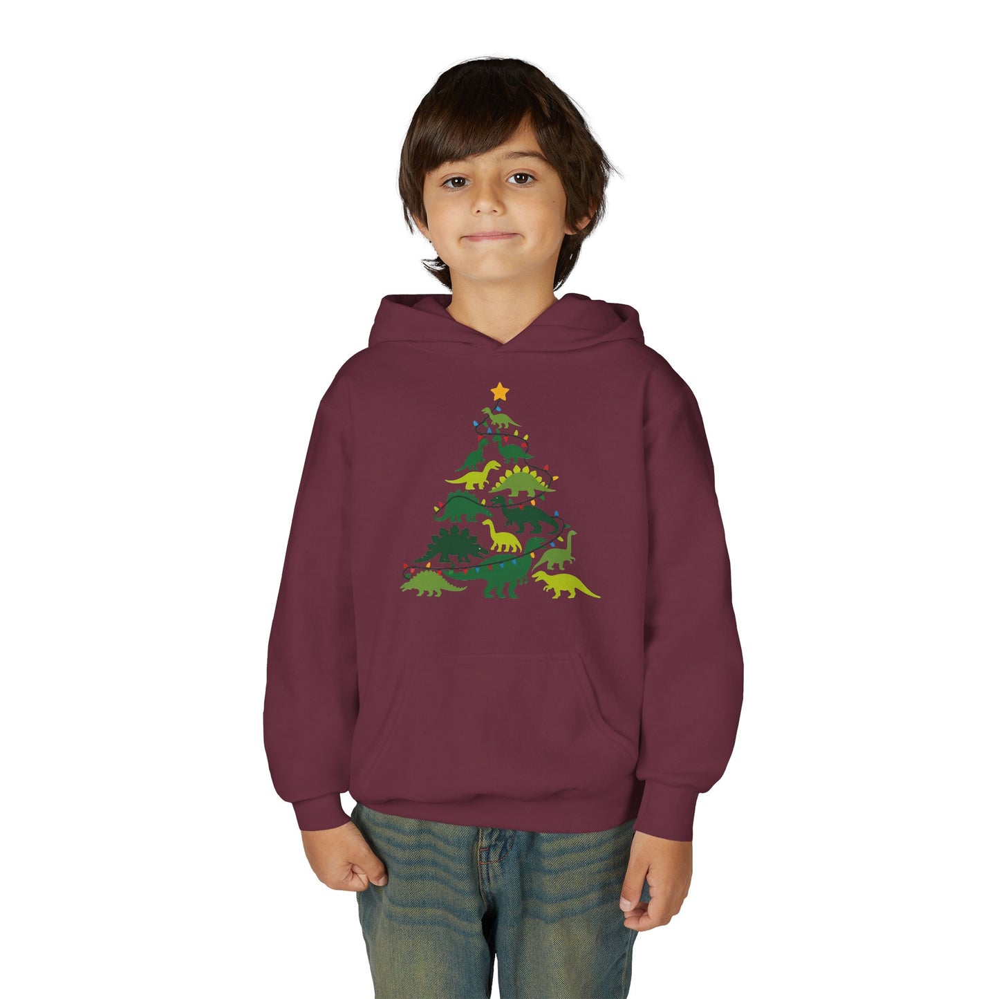 Kids' Dinosaur Christmas Tree Hoodie – Festive Dino Holiday Sweatshirt