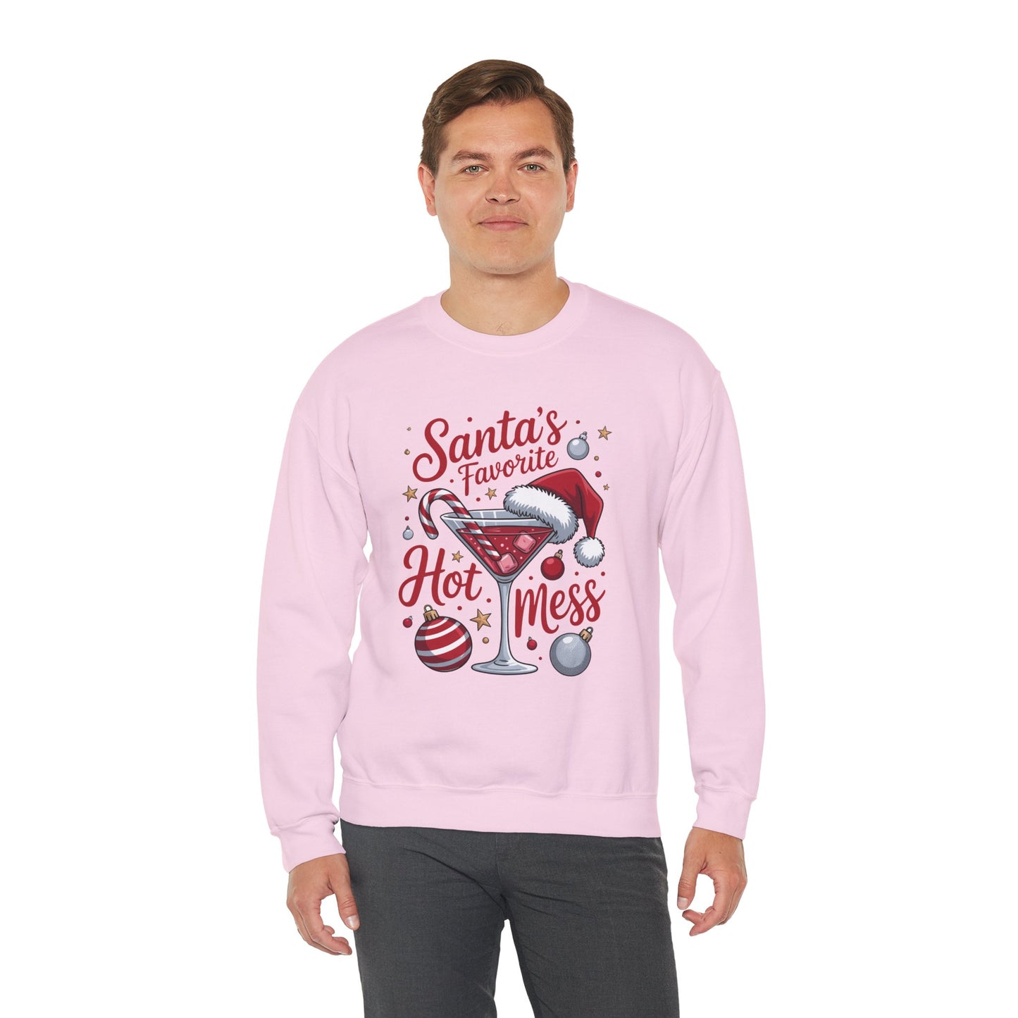 Crewneck Sweatshirt — "Santa's Favorite Hot Mess" Christmas Cocktail Sweatshirt