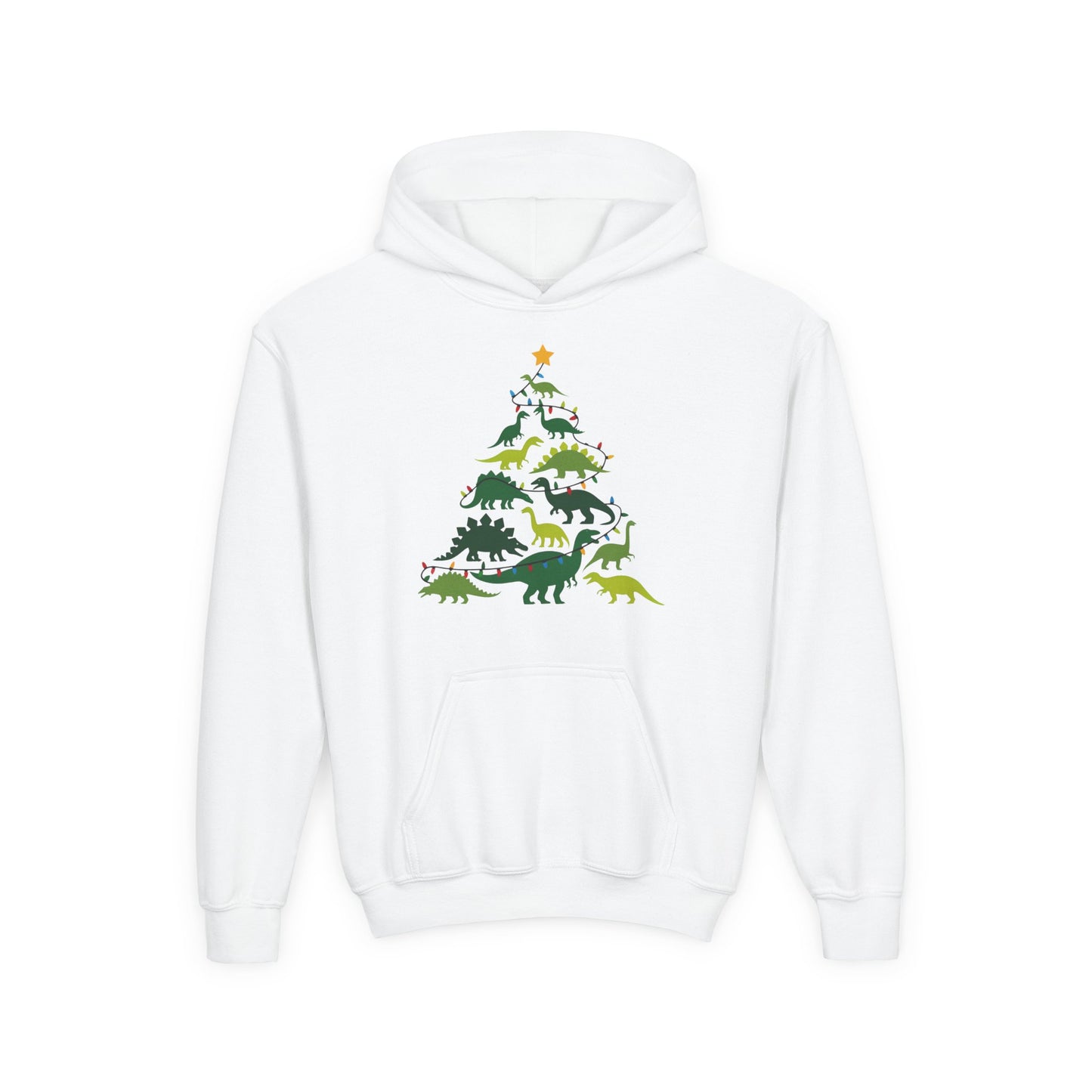 Kids' Dinosaur Christmas Tree Hoodie – Festive Dino Holiday Sweatshirt