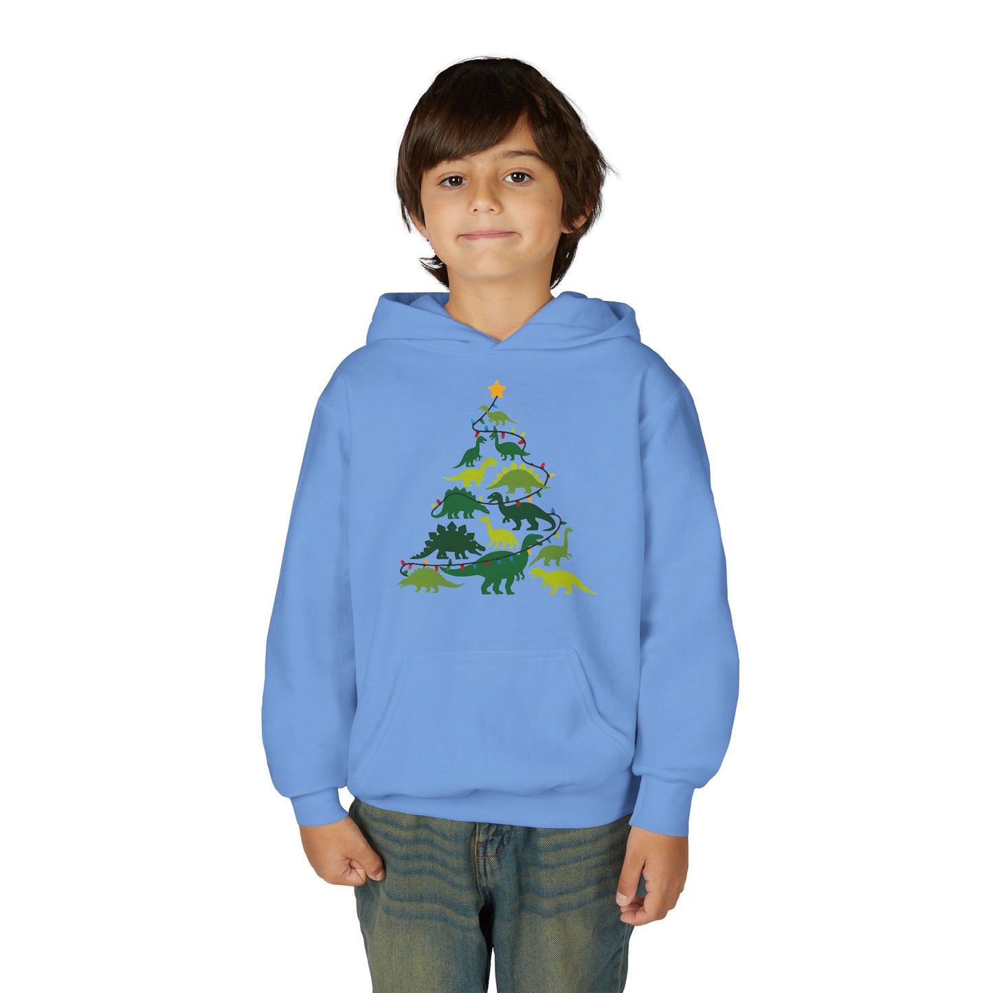 Kids' Dinosaur Christmas Tree Hoodie – Festive Dino Holiday Sweatshirt