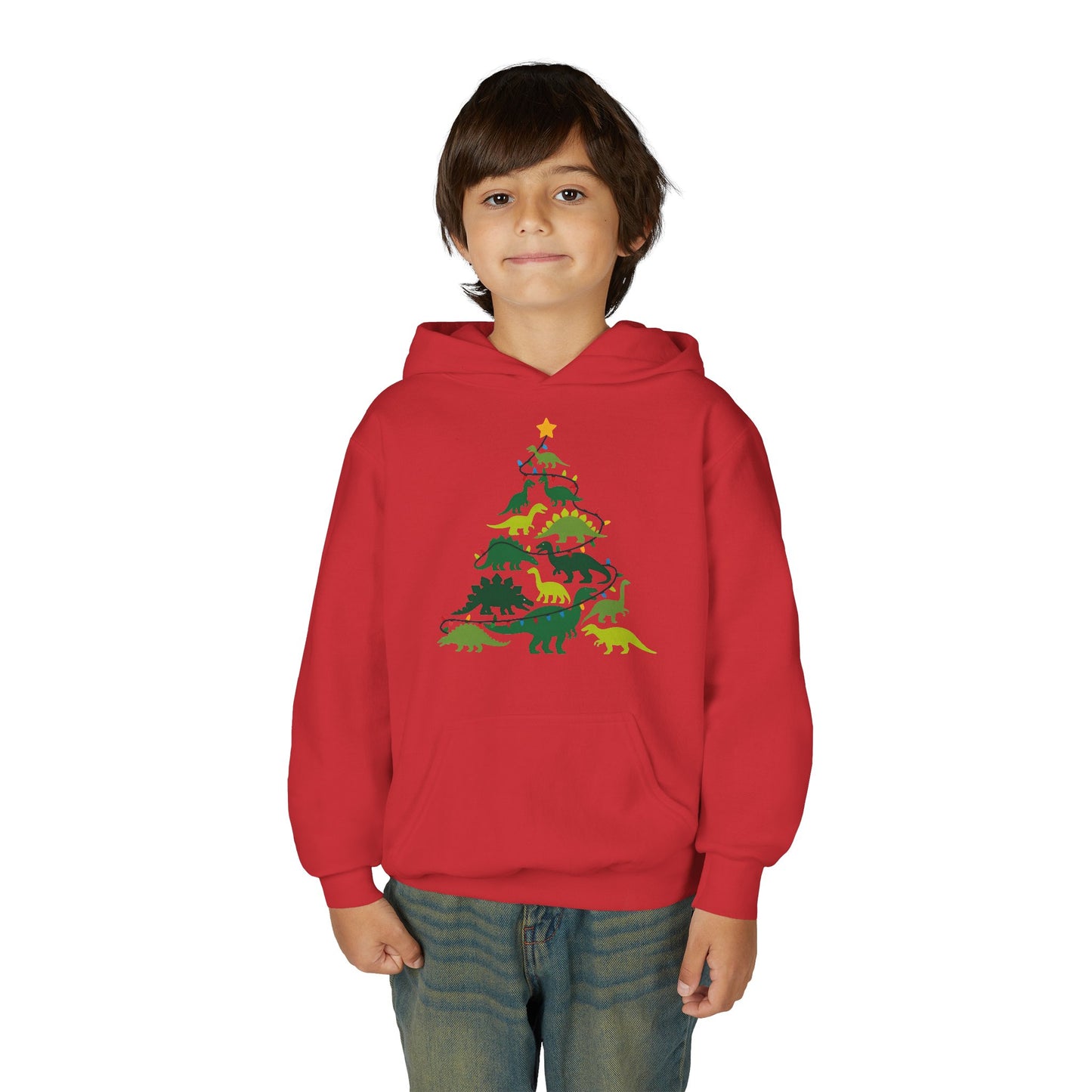 Kids' Dinosaur Christmas Tree Hoodie – Festive Dino Holiday Sweatshirt