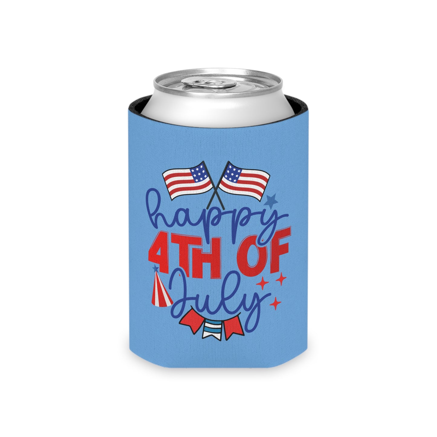 Happy 4th of July Can Cooler – Patriotic American Flag Drink Koozie