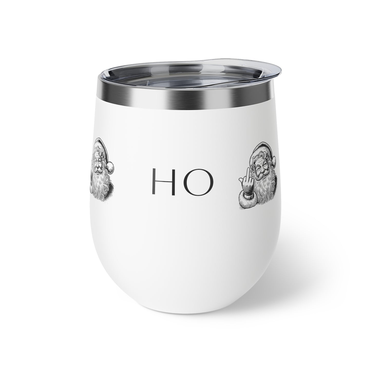 12oz Insulated Wine Tumbler – Funny 'HO HO' Santa with Middle Finger Holiday Cup