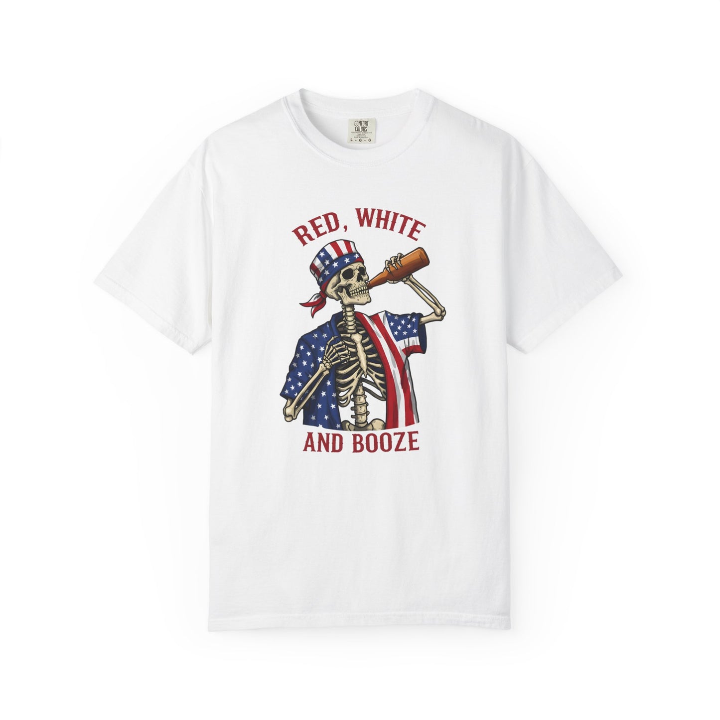 T-Shirt — "Red, White and Booze" Skeleton Patriotic Tee
