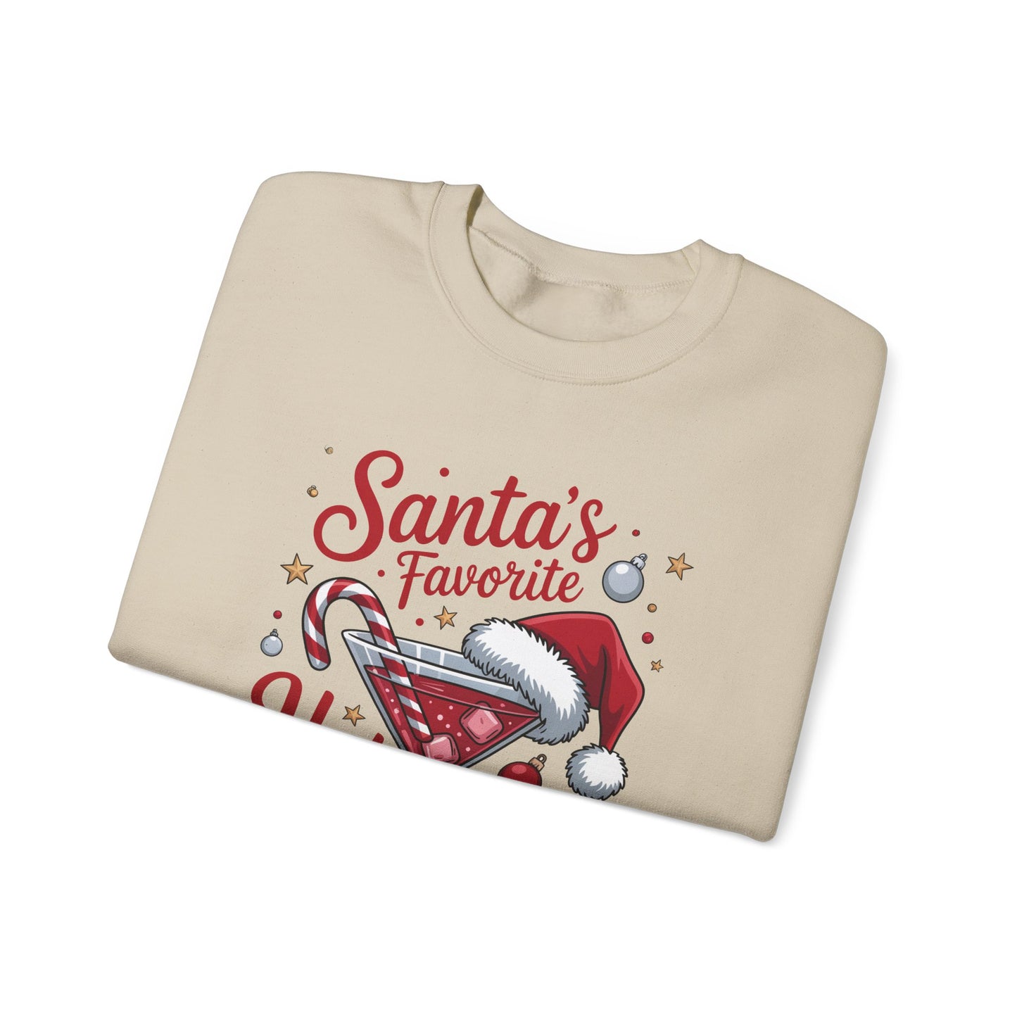 Crewneck Sweatshirt — "Santa's Favorite Hot Mess" Christmas Cocktail Sweatshirt