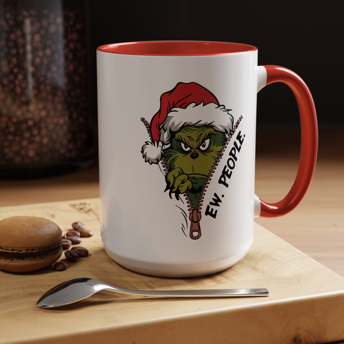 2 Sided Grumpy Grinch Holiday Coffee Mug — "Ew, People." Accent Ceramic Mug