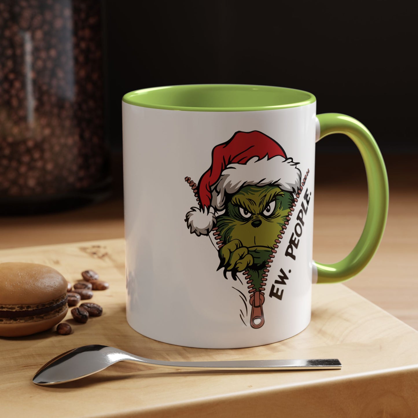 2 Sided Grumpy Grinch Holiday Coffee Mug — "Ew, People." Accent Ceramic Mug