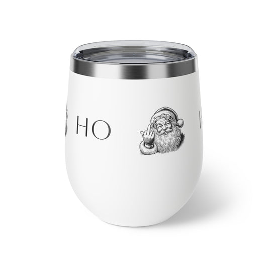 12oz Insulated Wine Tumbler – Funny 'HO HO' Santa with Middle Finger Holiday Cup