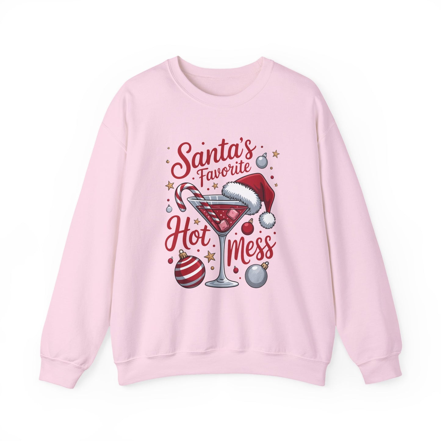 Crewneck Sweatshirt — "Santa's Favorite Hot Mess" Christmas Cocktail Sweatshirt