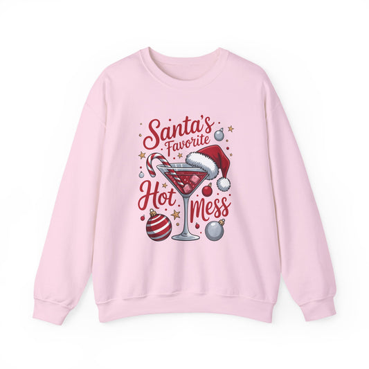 Crewneck Sweatshirt — "Santa's Favorite Hot Mess" Christmas Cocktail Sweatshirt