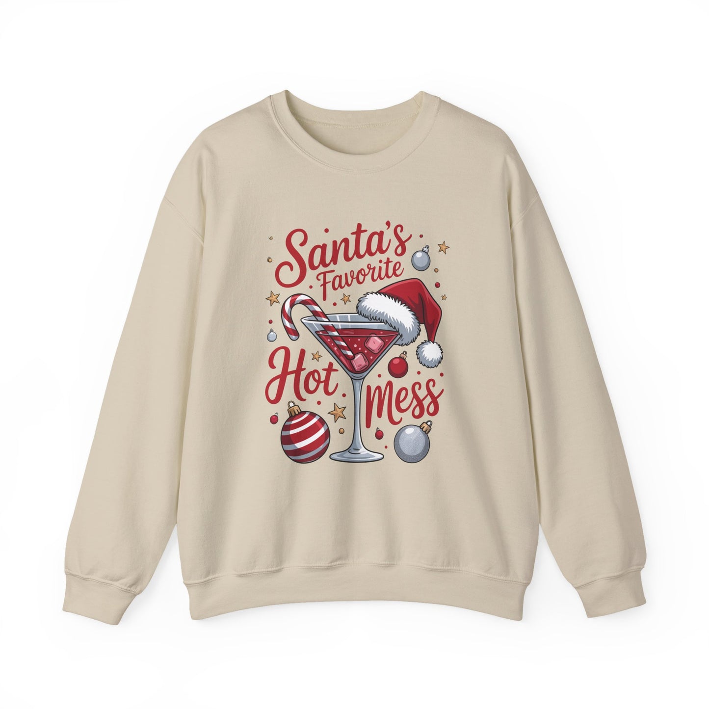 Crewneck Sweatshirt — "Santa's Favorite Hot Mess" Christmas Cocktail Sweatshirt