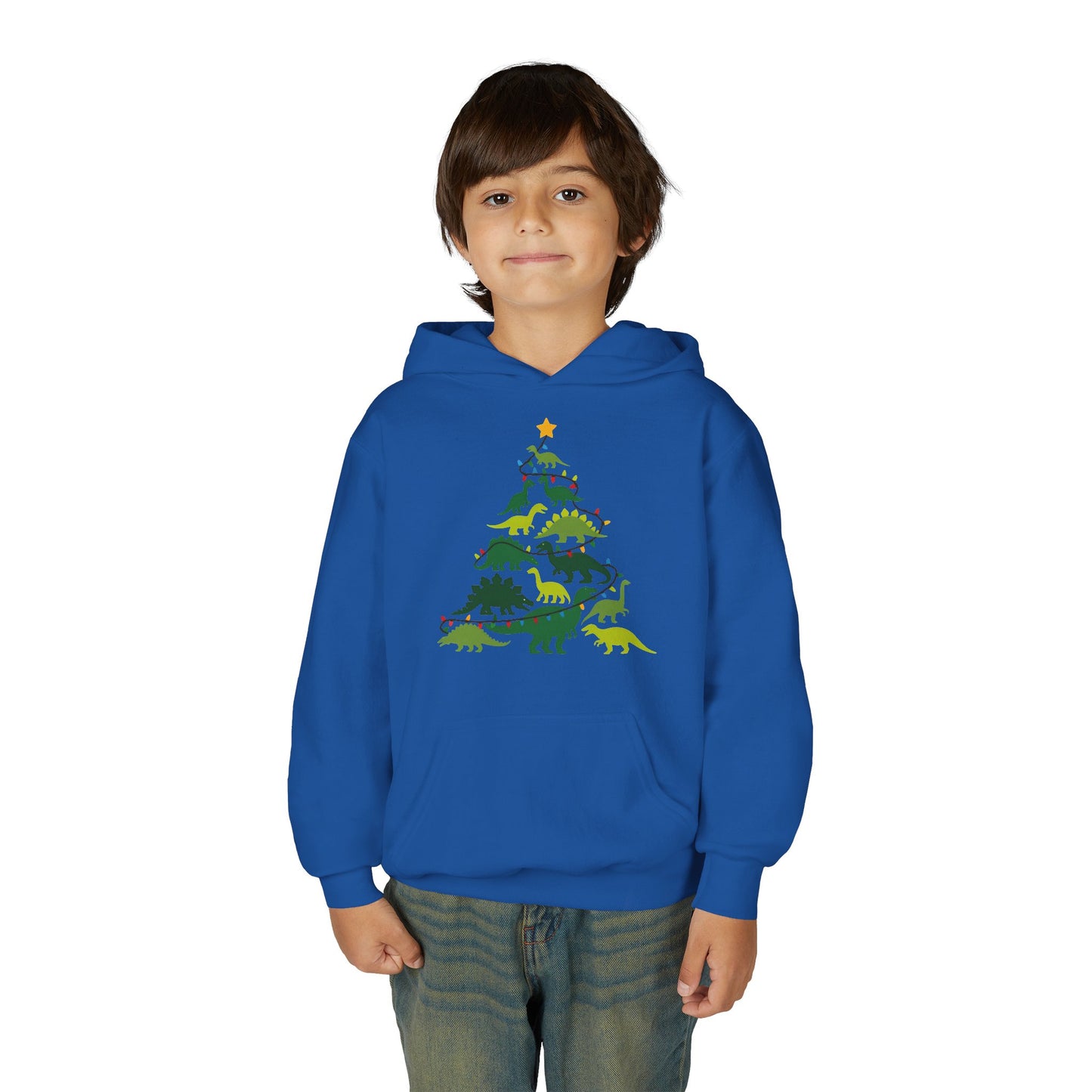 Kids' Dinosaur Christmas Tree Hoodie – Festive Dino Holiday Sweatshirt