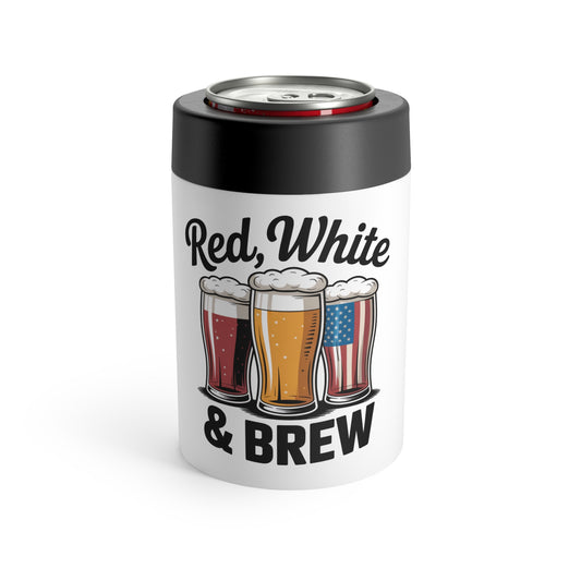 Patriotic Red White & Brew Can Holder – Insulated Beer Cooler for 4th of July