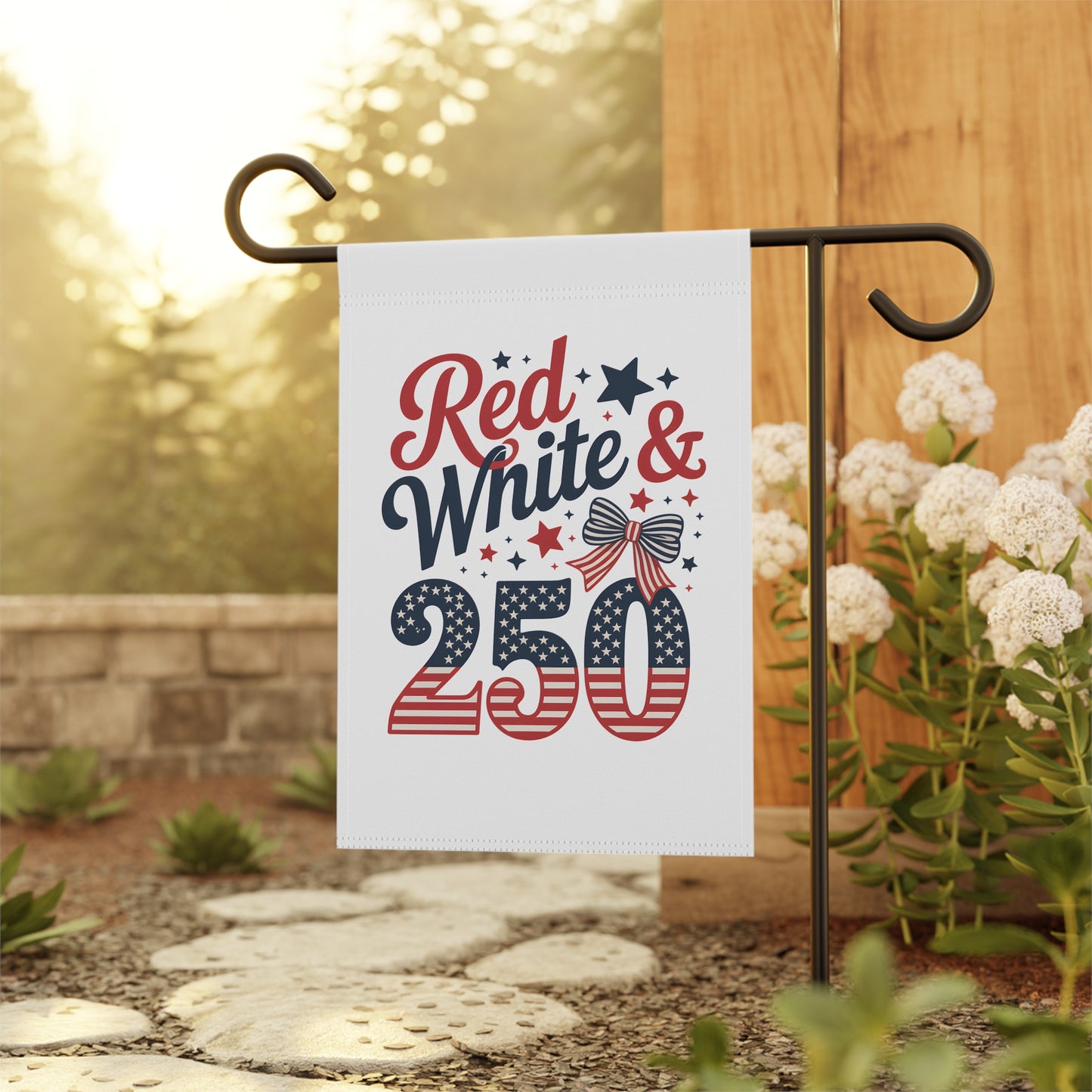 Patriotic Garden Flag - "Red White & 250" 4th of July House Banner