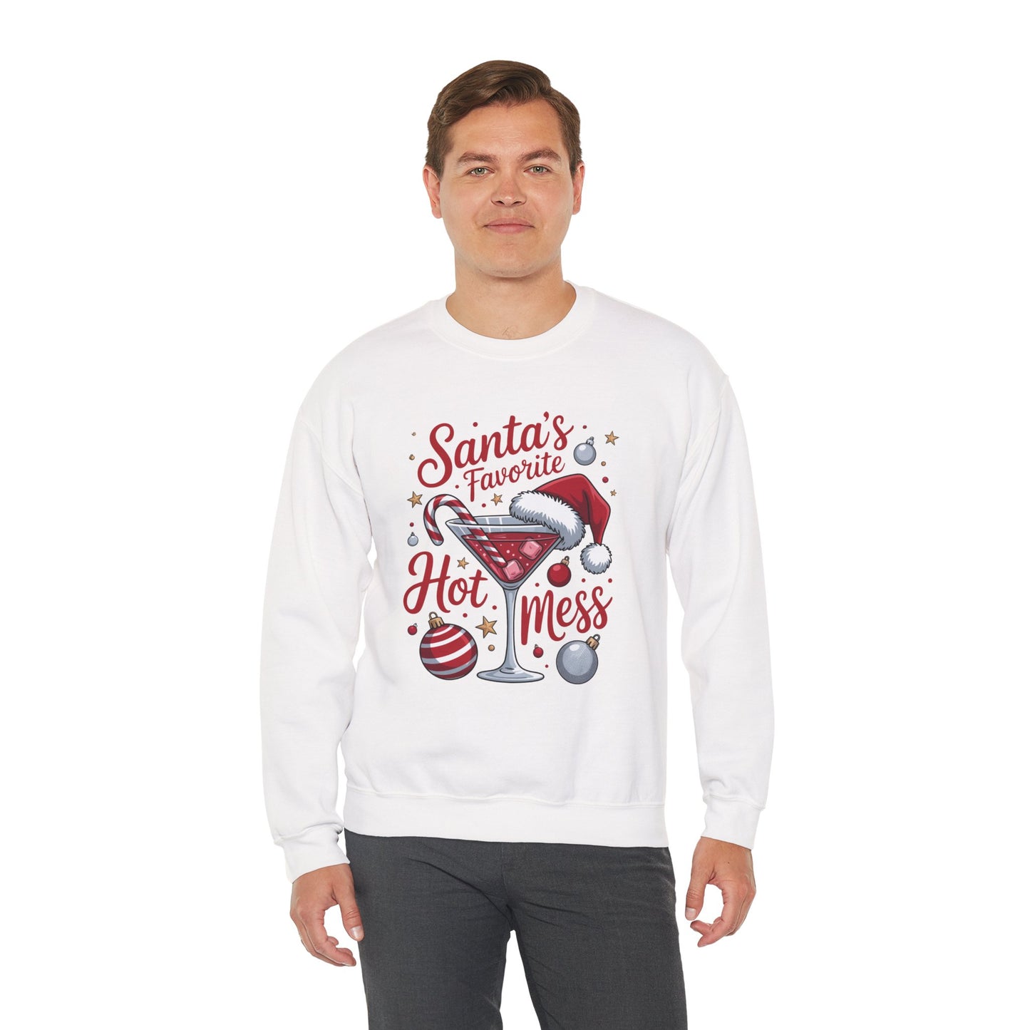 Crewneck Sweatshirt — "Santa's Favorite Hot Mess" Christmas Cocktail Sweatshirt