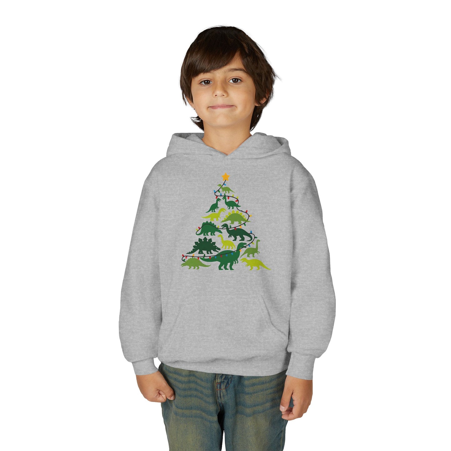 Kids' Dinosaur Christmas Tree Hoodie – Festive Dino Holiday Sweatshirt
