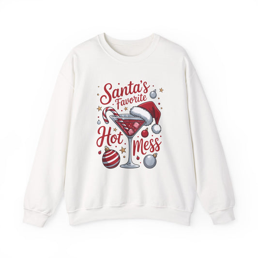 Crewneck Sweatshirt — "Santa's Favorite Hot Mess" Christmas Cocktail Sweatshirt