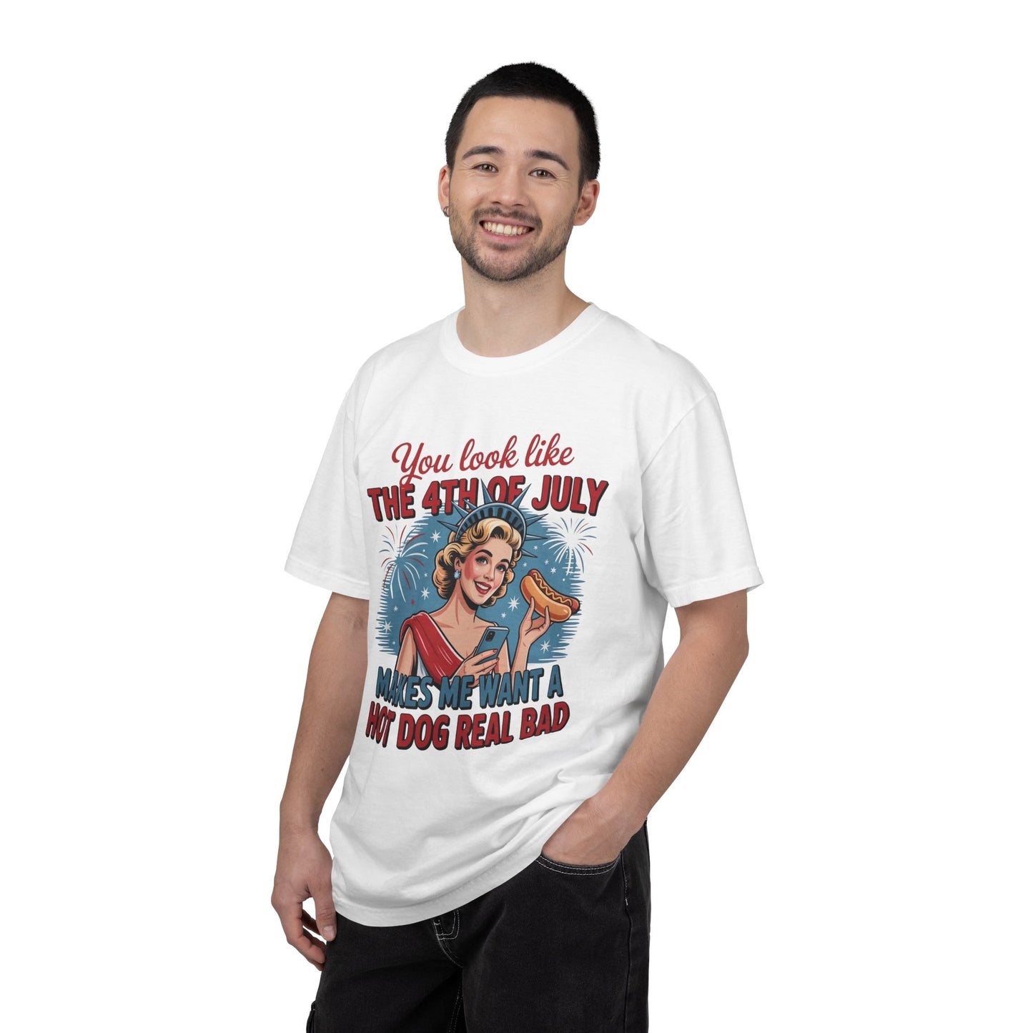 4th of July Hot Dog Tee — Funny Retro Independence Day Graphic T‑Shirt